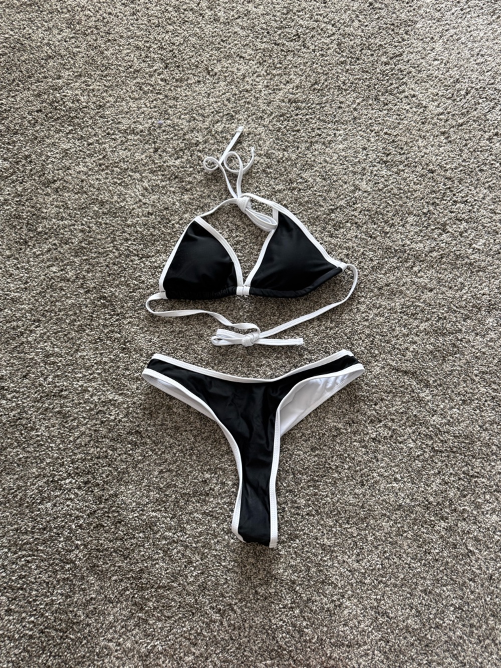 Black & White Triangle Bikini Top and Bottom - Women's Swim